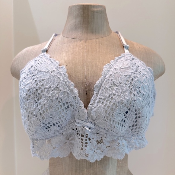 Aerie Padded Wireless Lace Cami Tank Bra Bralette in Light Blue‎ - Picture 2 of 9